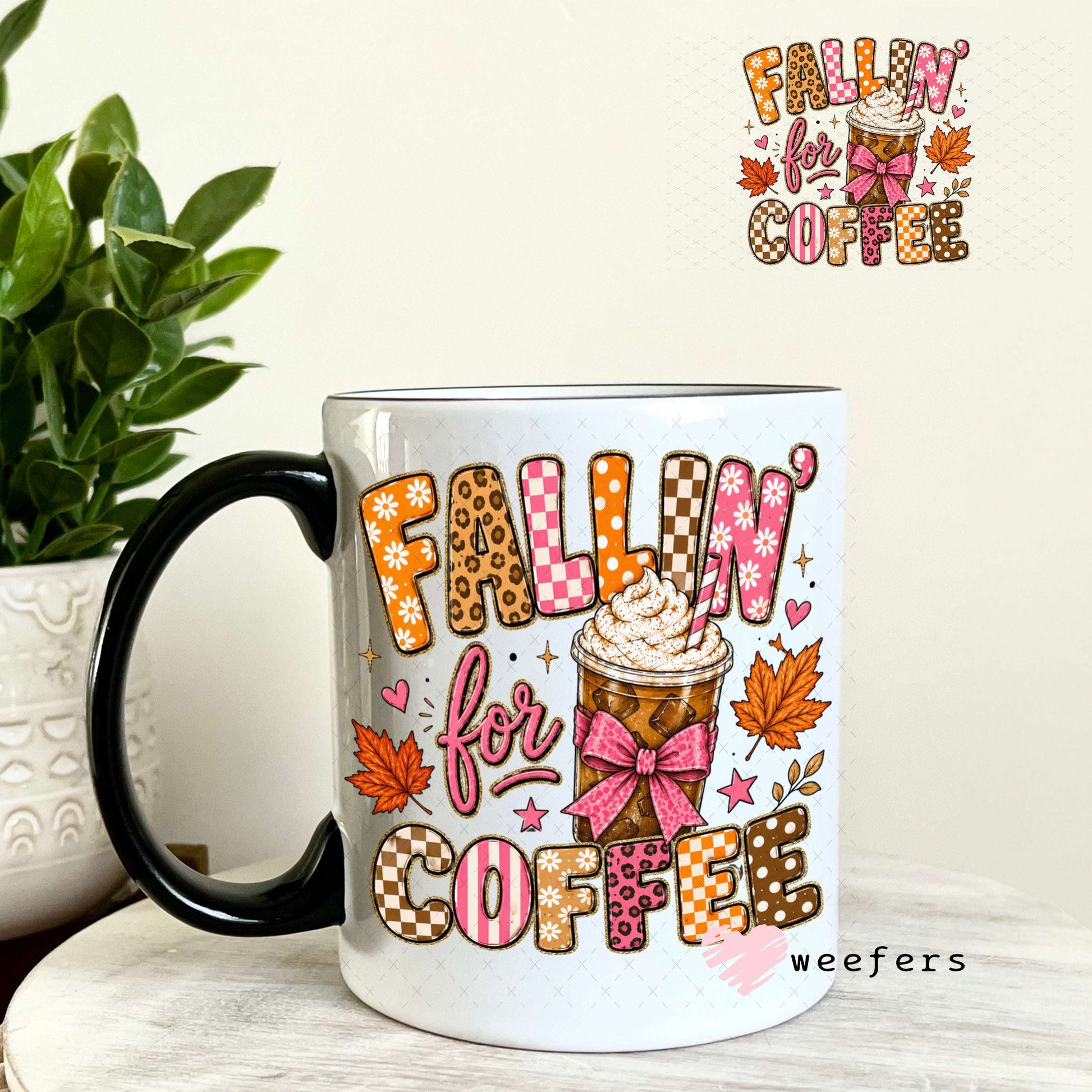 UV DTF Decal - Fallin' for Coffee 11oz Coffee Mug Weefers