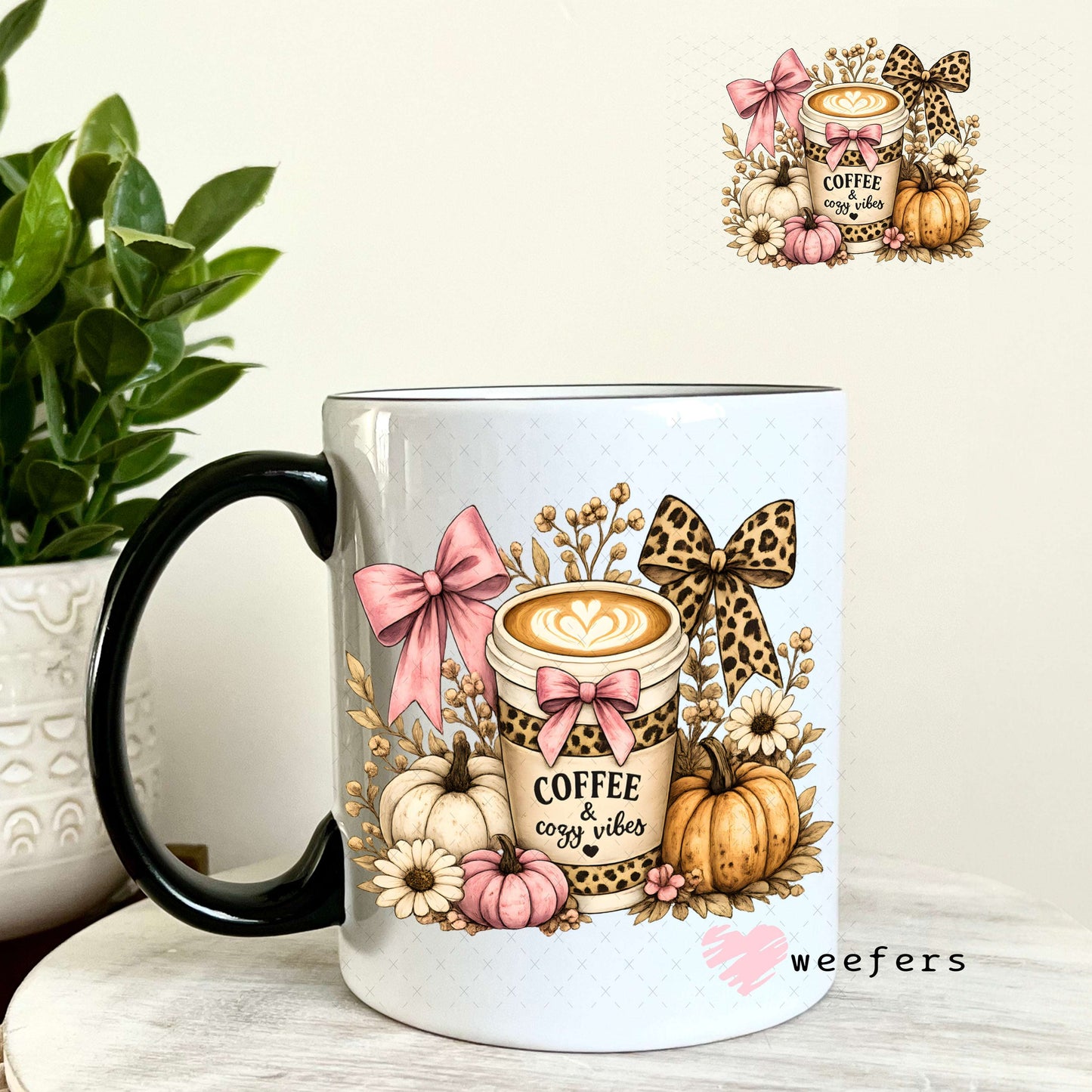 UV DTF Decal - Coffee and Cozy Vibes 11oz Coffee Mug Weefers