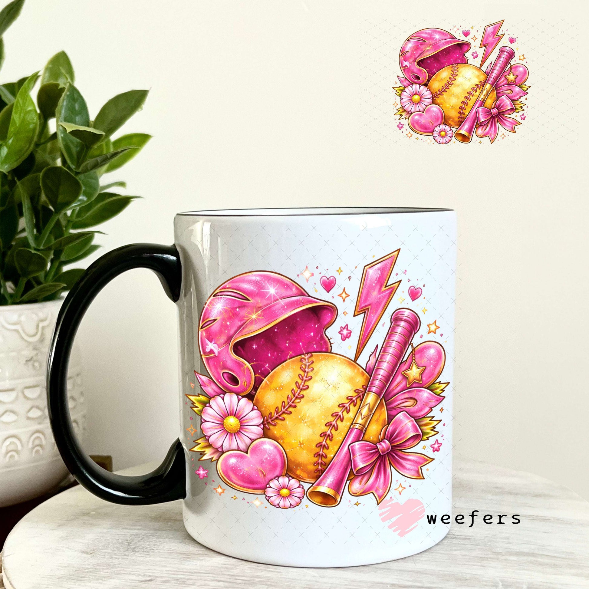 UV DTF Decal - Pink Softball Vibes 11oz Coffee Mug Weefers