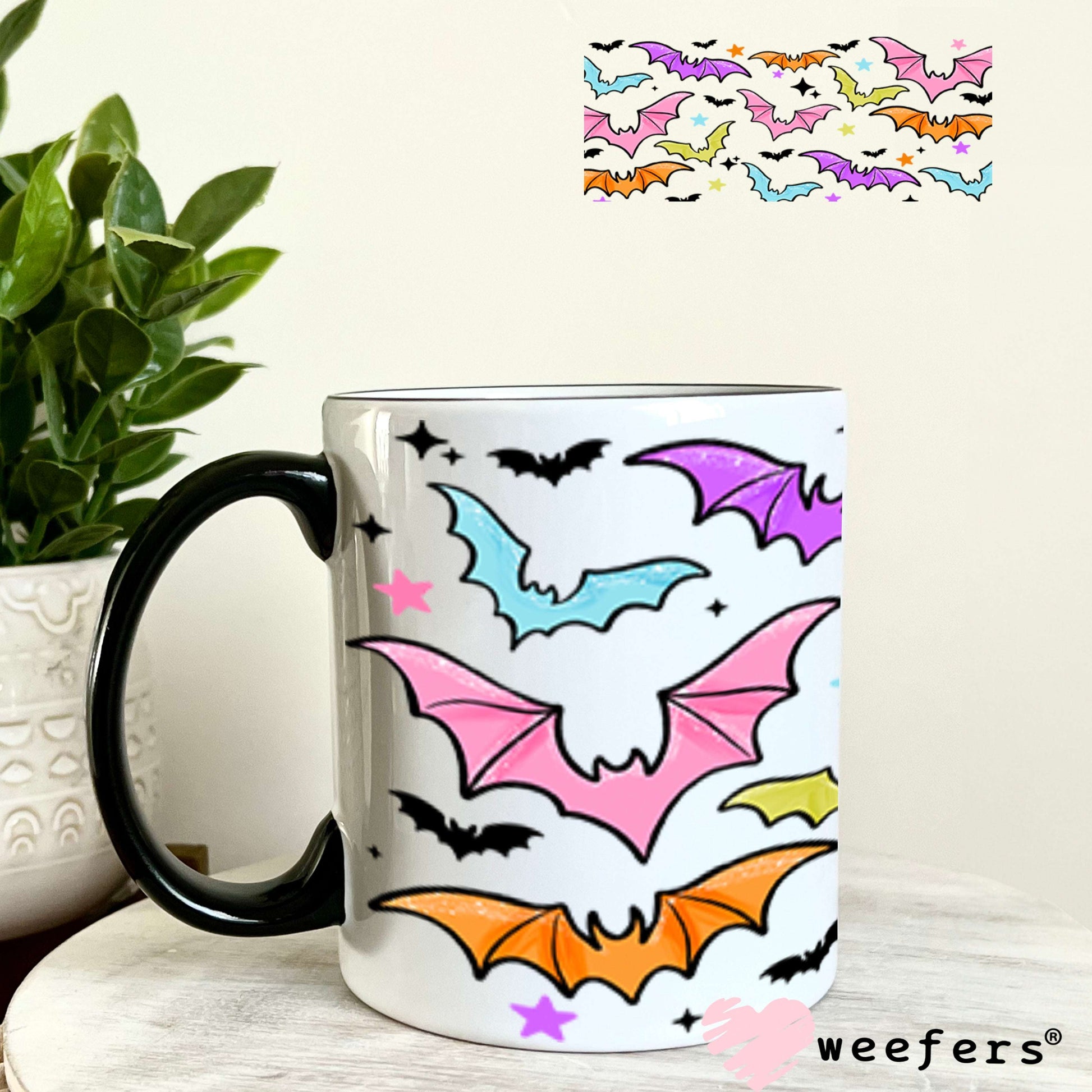 UV DTF Cup Wraps - Colorful Bats 11oz Coffee Mug Weefers