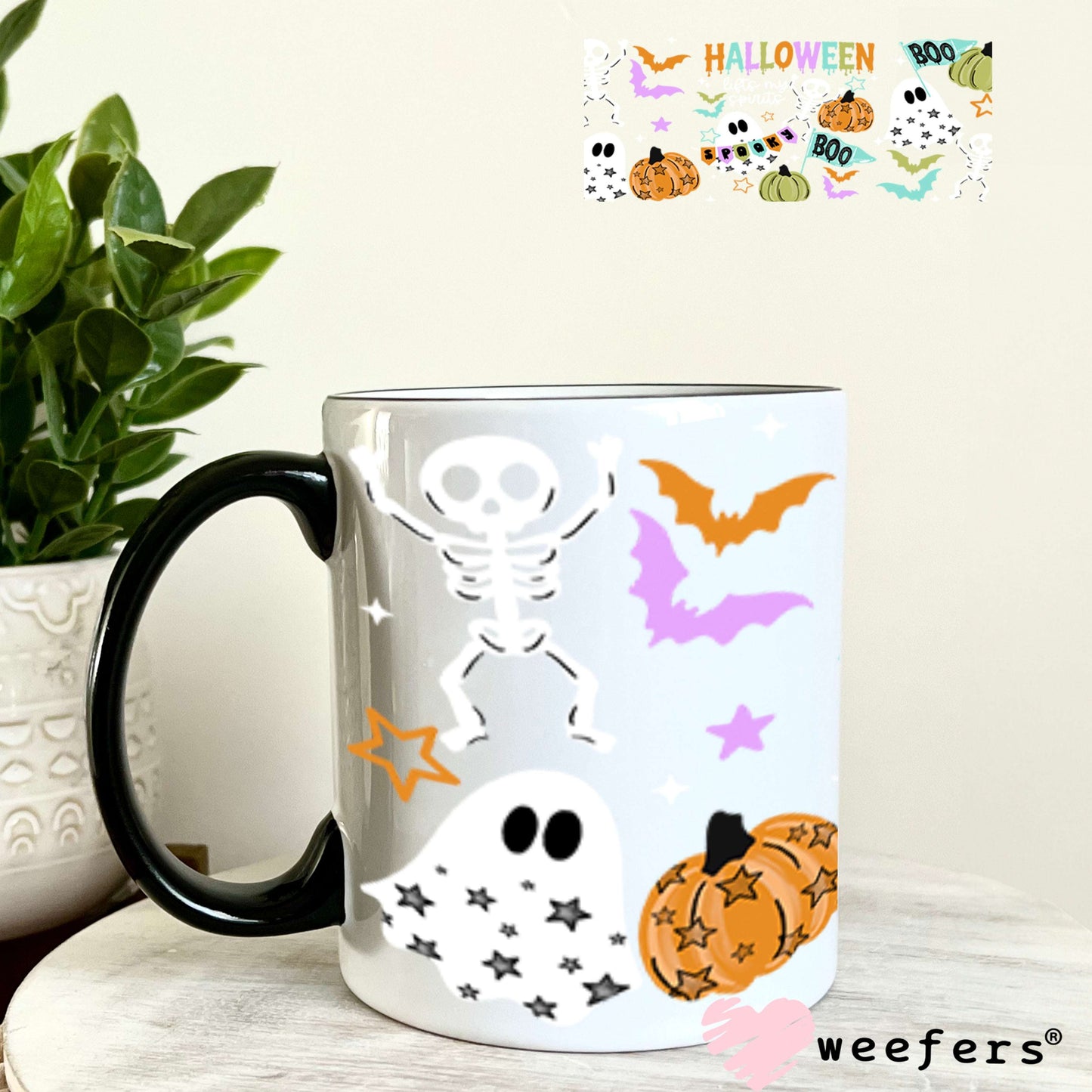 UV DTF Cup Wraps - Preppy Boo Halloween 11oz Coffee Mug Weefers