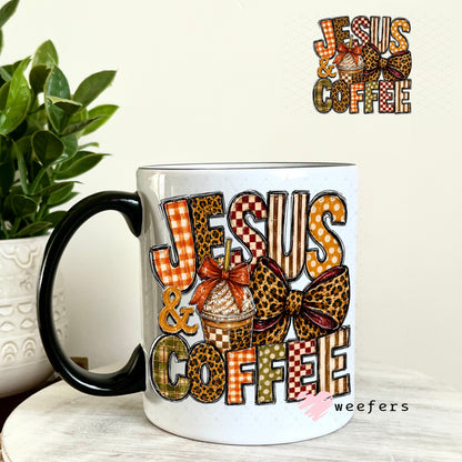 UV DTF Decal - Jesus and Coffee Fall 11oz Coffee Mug Weefers