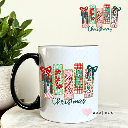 UV DTF Decal - Merry Christmas Stripes 11oz Coffee Mug Weefers