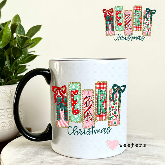 UV DTF Decal - Merry Christmas Stripes 11oz Coffee Mug Weefers
