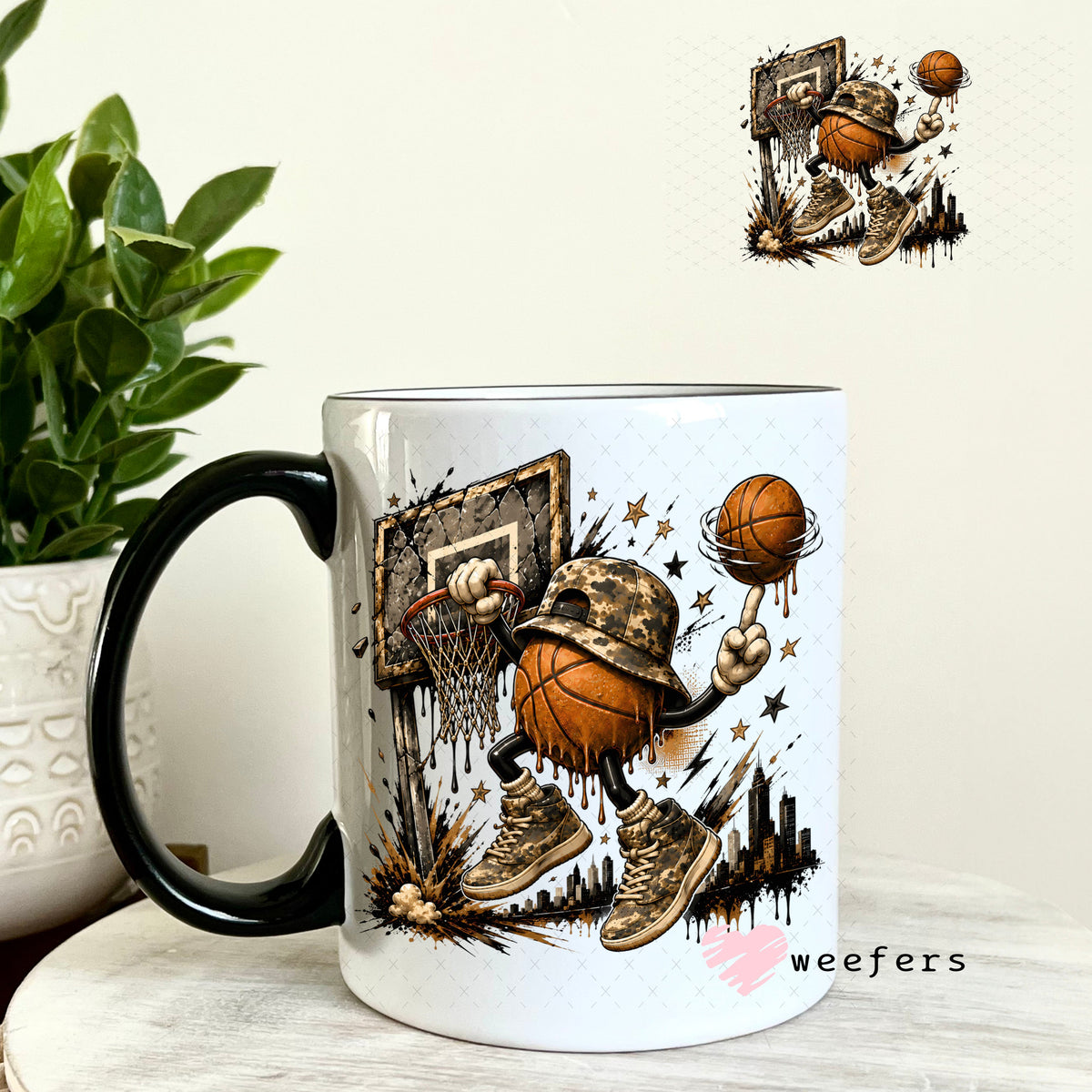 UV DTF Decal - Camo Basketball Dunk 11oz Coffee Mug Weefers