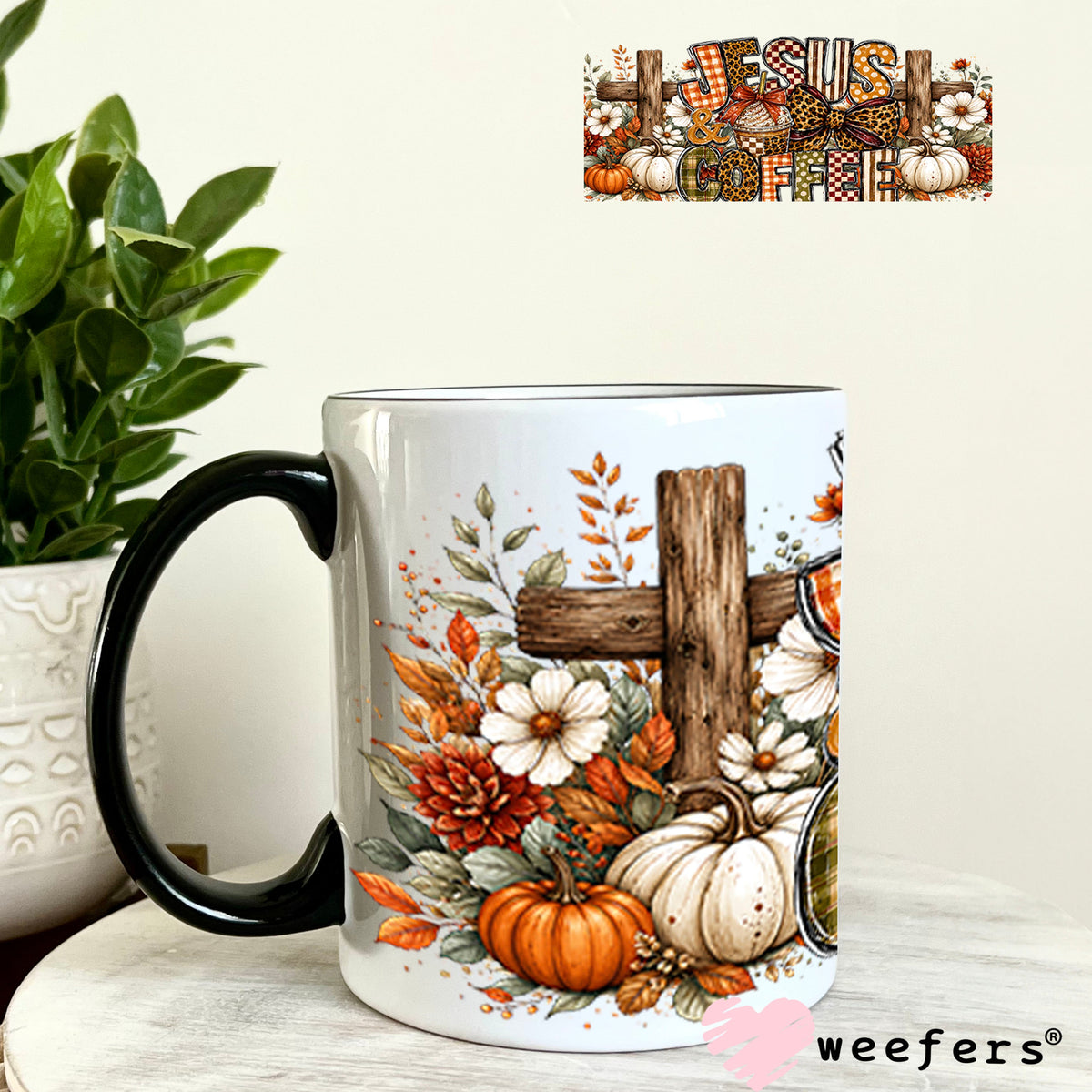 UV DTF Cup Wraps - Jesus and Coffee Fall - Weefers® Exclusive 11oz Coffee Mug Weefers