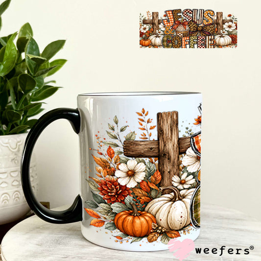 UV DTF Cup Wraps - Jesus and Coffee Fall - Weefers® Exclusive 11oz Coffee Mug Weefers