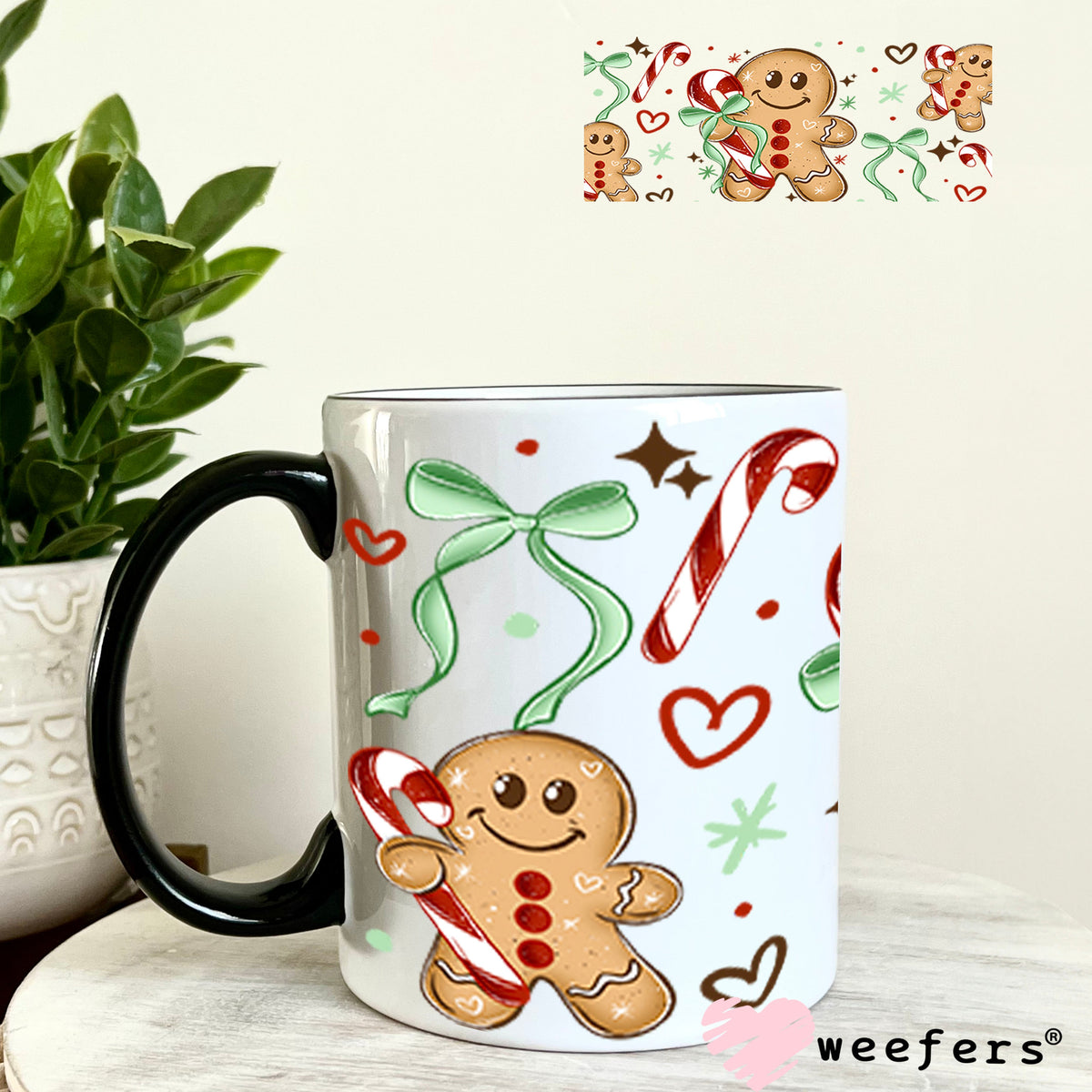UV DTF Cup Wraps - Christams Gingerbread Red 11oz Coffee Mug Weefers