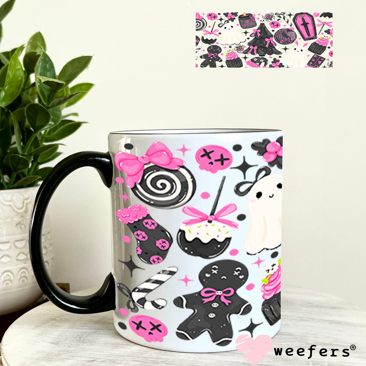 UV DTF Cup Wraps - Goth Christmas Pink Black 11oz Coffee Mug Weefers