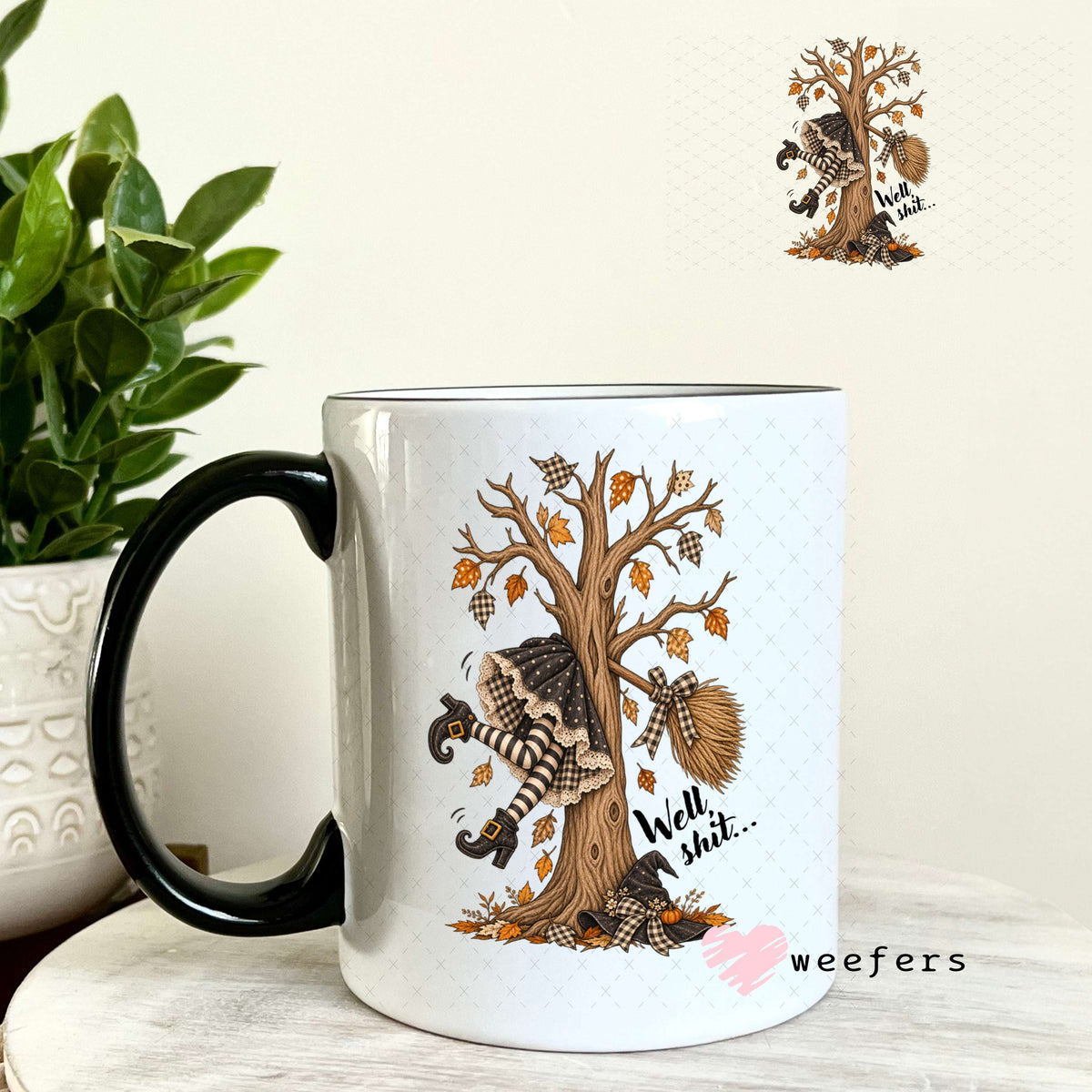 UV DTF Decal - Well Sh$t halloween Witch Tree 11oz Coffee Mug Weefers