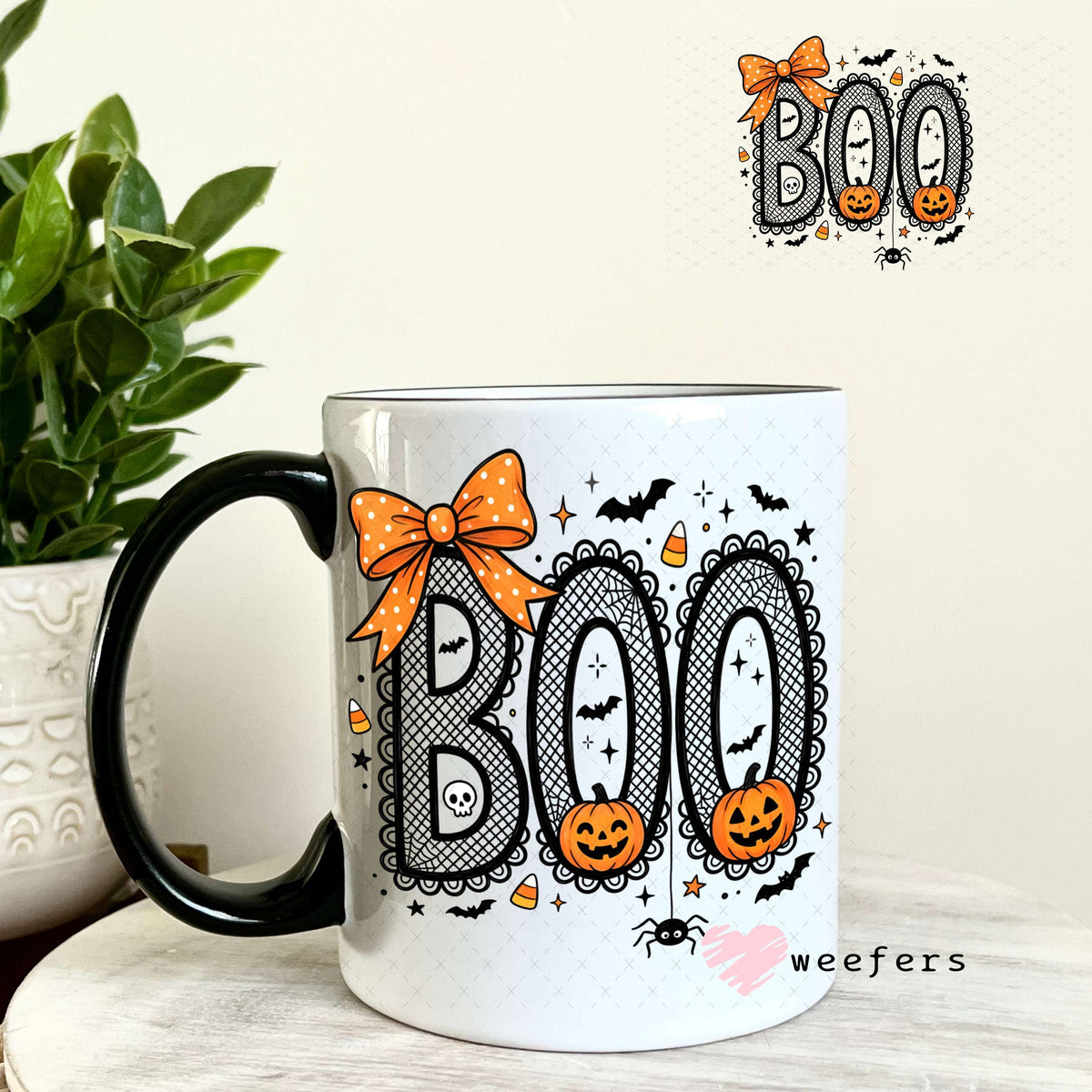 UV DTF Decal - Boo Black and Orange Lace 11oz Coffee Mug Weefers