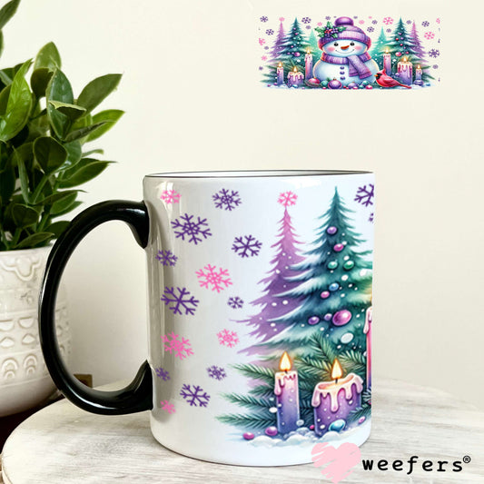 UV DTF Cup Wraps - Winter Snowman Purple Teal 11oz Coffee Mug Weefers