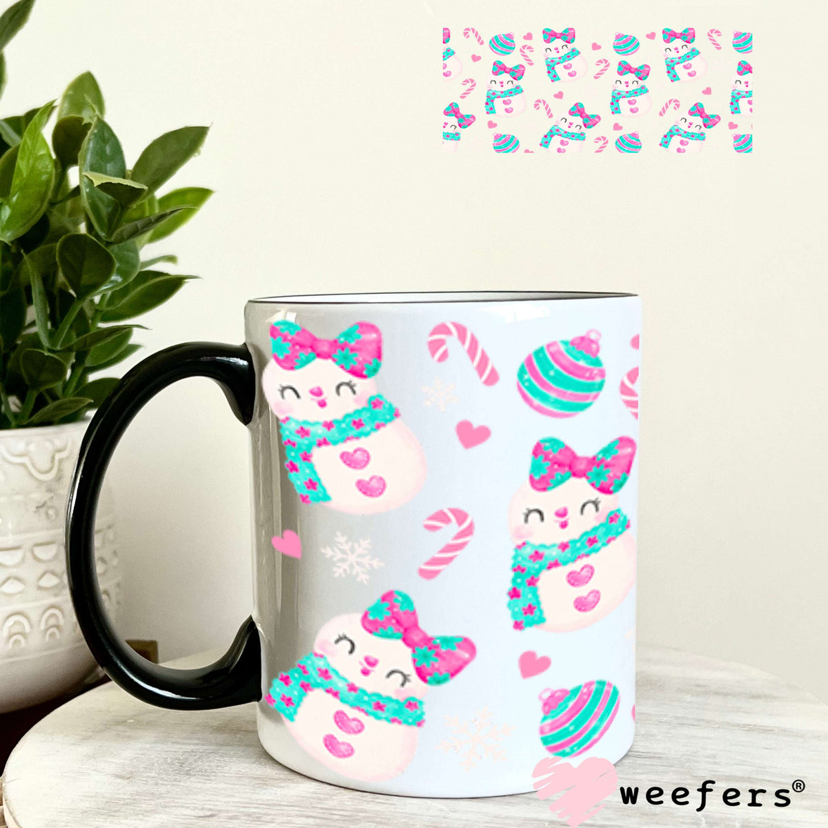 UV DTF Cup Wraps - Pastel Christmas Snowmen 11oz Coffee Mug Weefers