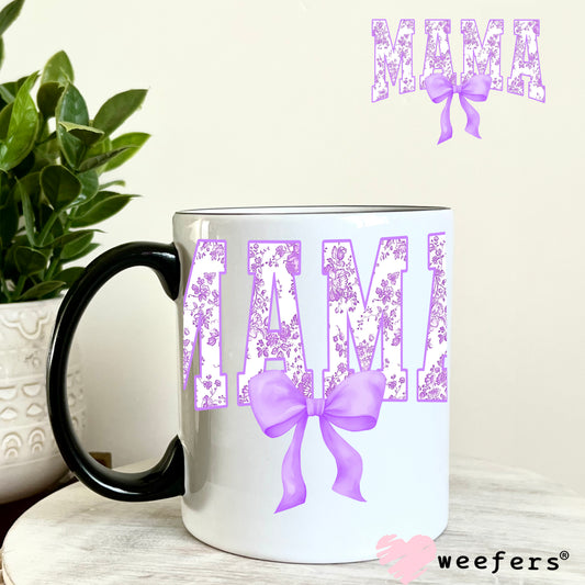 Mama Purple Toile Bow UV DTF Decal 11oz Coffee Mug Weefers