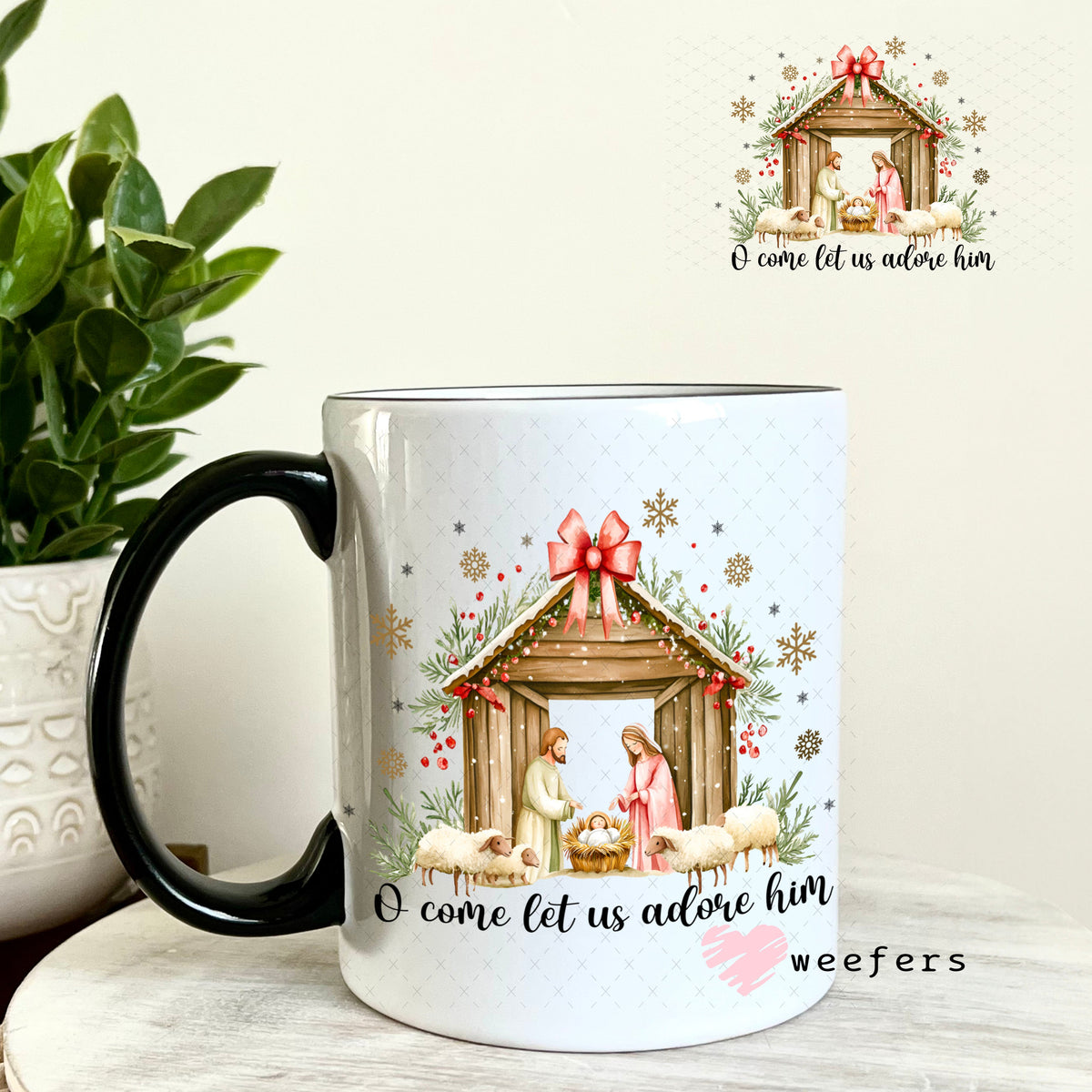 UV DTF Decal - O Come Let us adore HIM 11oz Coffee Mug Weefers