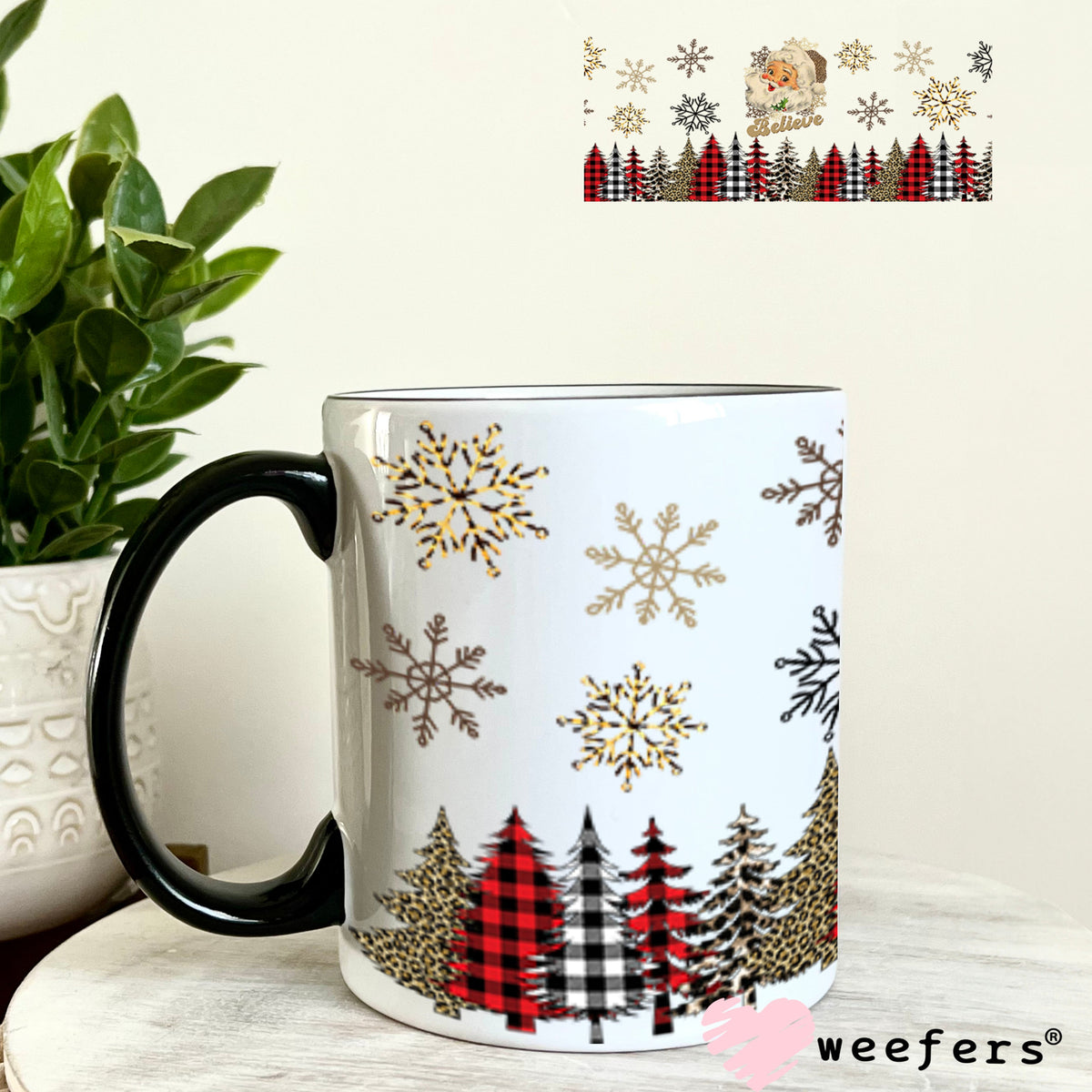 UV DTF Cup Wraps - Vintage Santa Plaid 11oz Coffee Mug Weefers