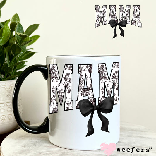 Mama Black Toile Bow UV DTF Decal 11oz Coffee Mug Weefers