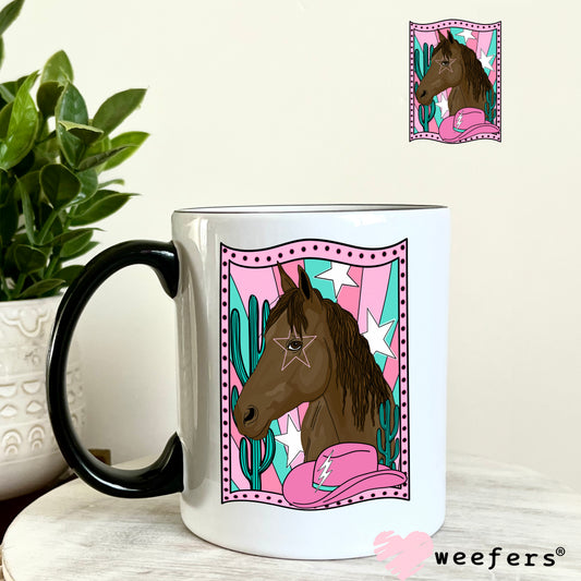 Horse Pink Hat Western UV DTF Decal 11oz Coffee Mug Weefers
