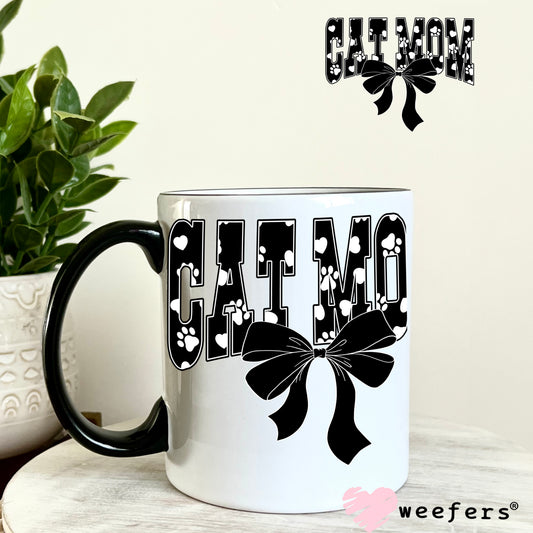 Cat Mom Black White Paws UV DTF Decal 11oz Coffee Mug Weefers