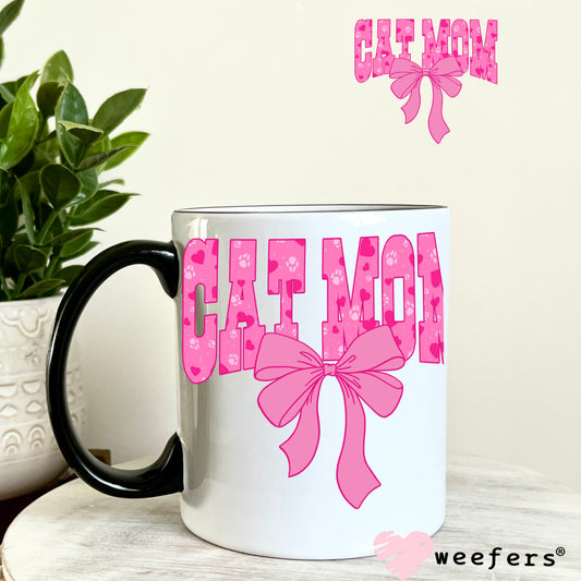 Cat Mom Pink and Pink Paws UV DTF Decal 11oz Coffee Mug Weefers