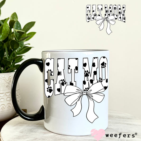 Cat Mom White and Black Paws UV DTF Decal 11oz Coffee Mug Weefers