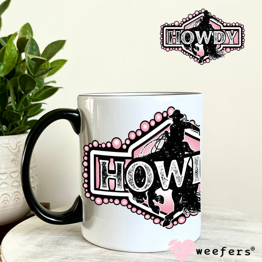Pink Howdy Rodeo UV DTF Decal 11oz Coffee Mug Weefers