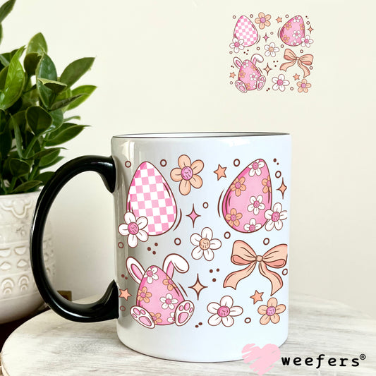 Pink Easter Eggs Peach Ribbon UV DTF Decal 11oz Coffee Mug Weefers