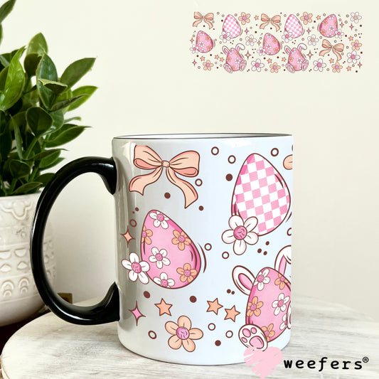 Easter Pink Eggs Bows UV DTF Cup Wrap 11oz Coffee Mug Weefers