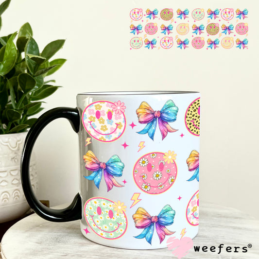 Unicorn Bows Smile Faces UV DTF Cup Wrap 11oz Coffee Mug Weefers