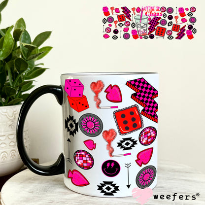 Caffeine and Chaos Hot Pink Dice UV DTF Cup Wrap - WEEFERS EXCLUSIVE WRAP 11oz Coffee Mug Weefers