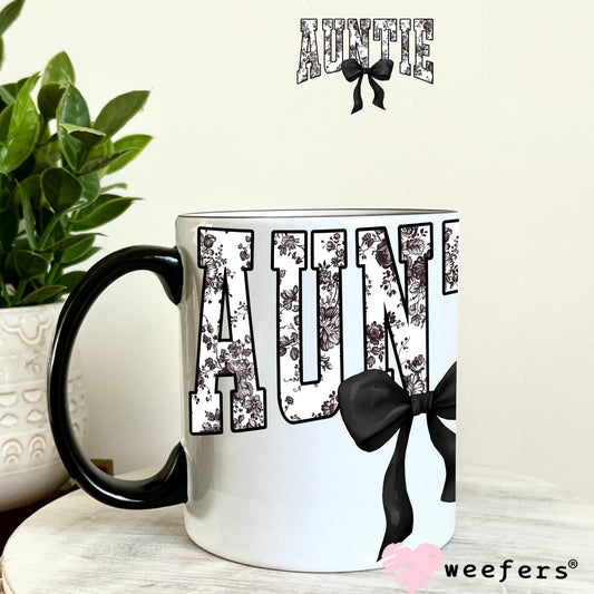 Auntie Black Toile UV DTF Decal 11oz Coffee Mug Weefers