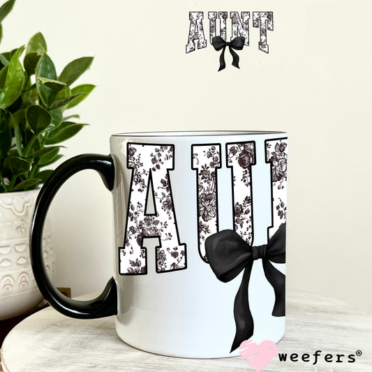 Aunt Black Toile UV DTF Decal 11oz Coffee Mug Weefers