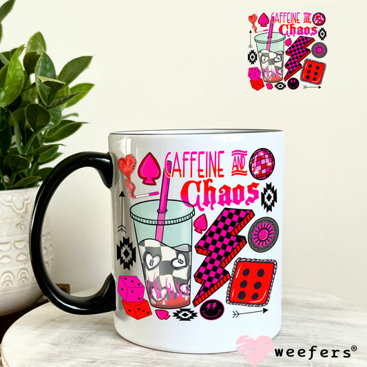 Caffeine and Chaos UV DTF Decal 11oz Coffee Mug Weefers