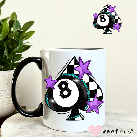 Eight Ball Checkered Spade Purple UV DTF Decal 11oz Coffee Mug Weefers