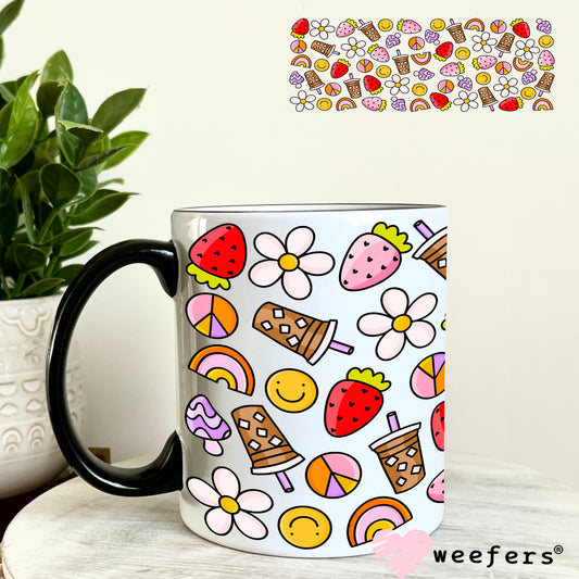 Coffee Strawberries Flower UV DTF Cup Wrap 11oz Coffee Mug Weefers