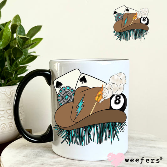 Brown Cowgirl hat Eight Ball Western UV DTF Decal 11oz Coffee Mug Weefers