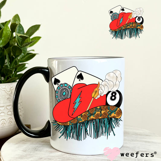 Red Cowgirl hat Eight Ball Western UV DTF Decal 11oz Coffee Mug Weefers