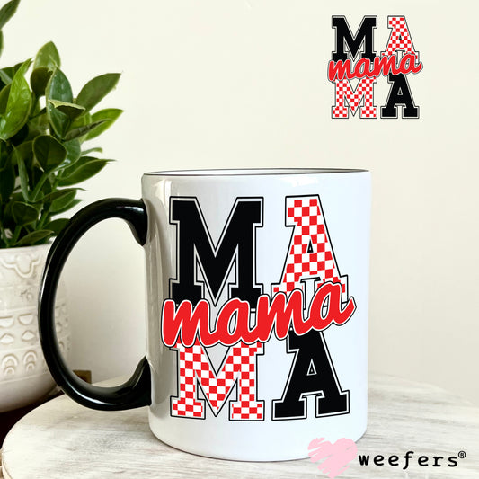 MaMa Blocked Red Black Checker UV DTF Decal 11oz Coffee Mug Weefers