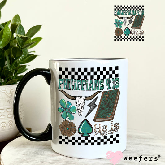 Philippians 4:13 UV DTF Decal 11oz Coffee Mug Weefers