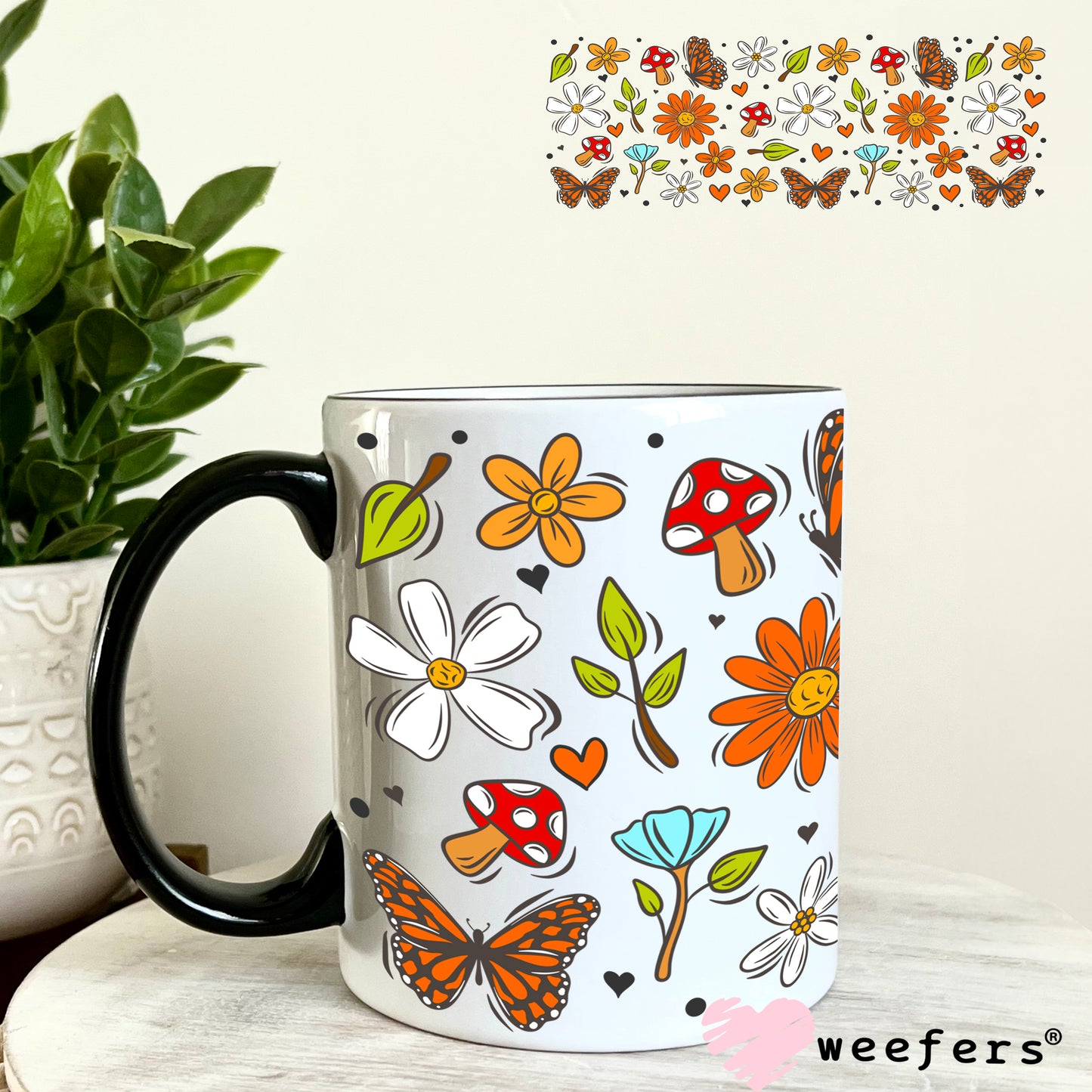 Orange Mushroom Bloom UV DTF Cup Wrap 11oz Coffee Mug Weefers
