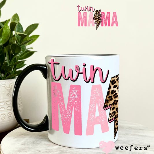 Twin Mama Pink UV DTF Decal 11oz Coffee Mug Weefers