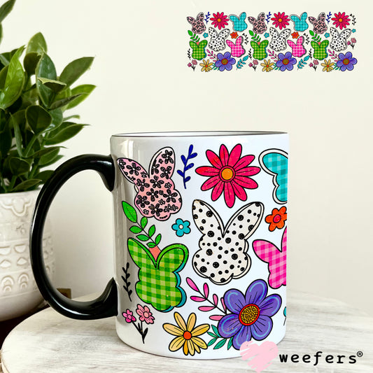 Spring Floral and Plaid Bunnies UV DTF Cup Wrap - WEEFERS EXCLUSIVE WRAP 11oz Coffee Mug Weefers