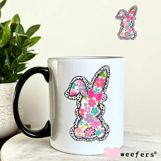 Spring Easter Bunny Black Dots UV DTF Decal 11oz Coffee Mug Weefers