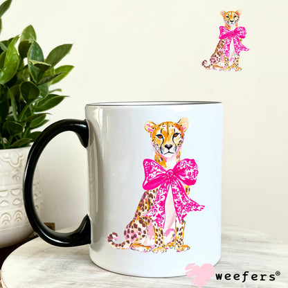 Cheetah Pink Bow UV DTF Decal 11oz Coffee Mug Weefers