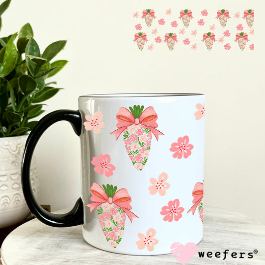 Blush Pink and Green Floral Easter Carrots UV DTF Cup Wrap - WEEFERS EXCLUSIVE WRAP 11oz Coffee Mug Weefers