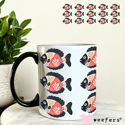 School of Blue and Coral Fishes UV DTF Cup Wrap - WEEFERS EXCLUSIVE WRAP 11oz Coffee Mug Weefers
