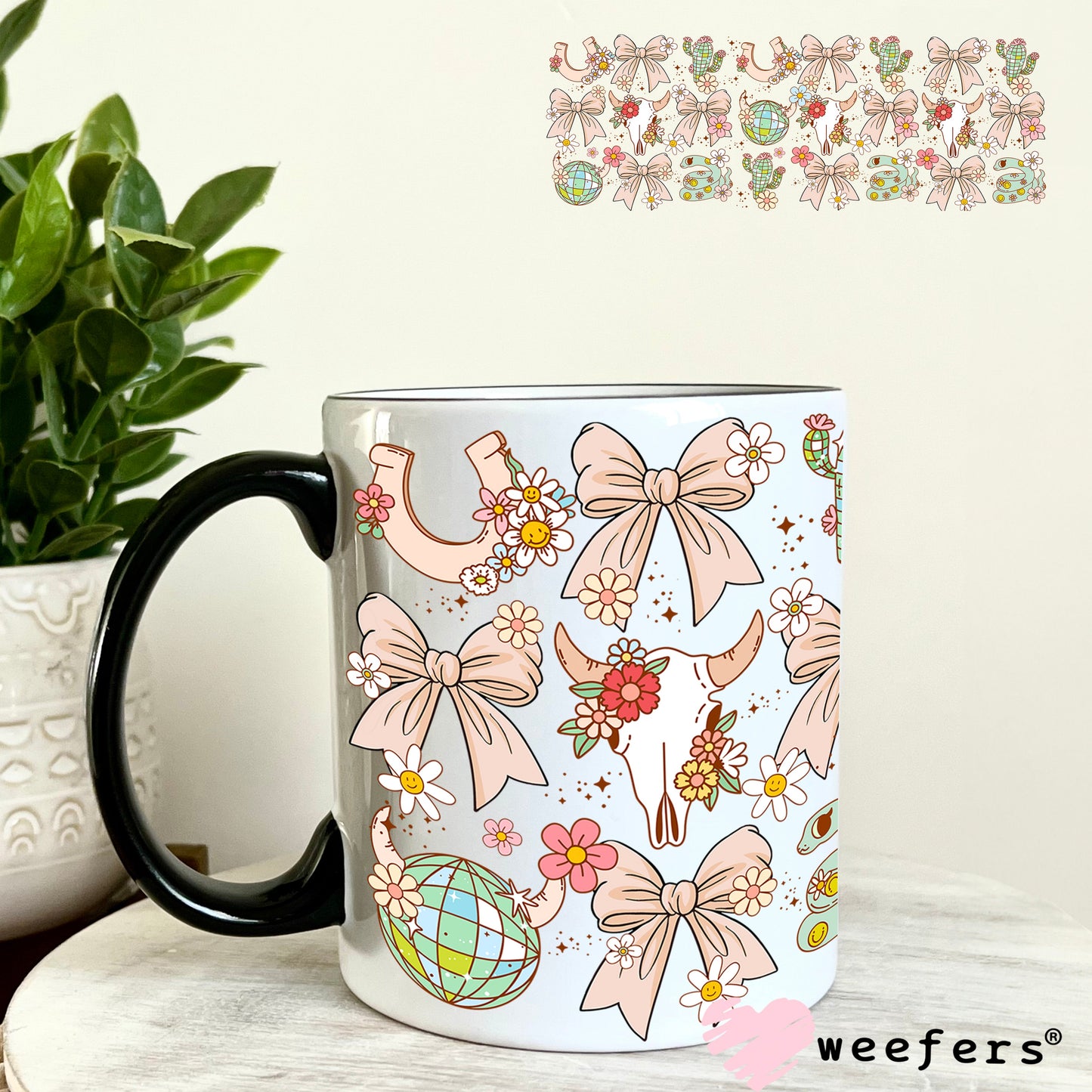 Western Coquette Peach Cowboy UV DTF Cup Wrap - WEEFERS EXCLUSIVE WRAP 11oz Coffee Mug Weefers