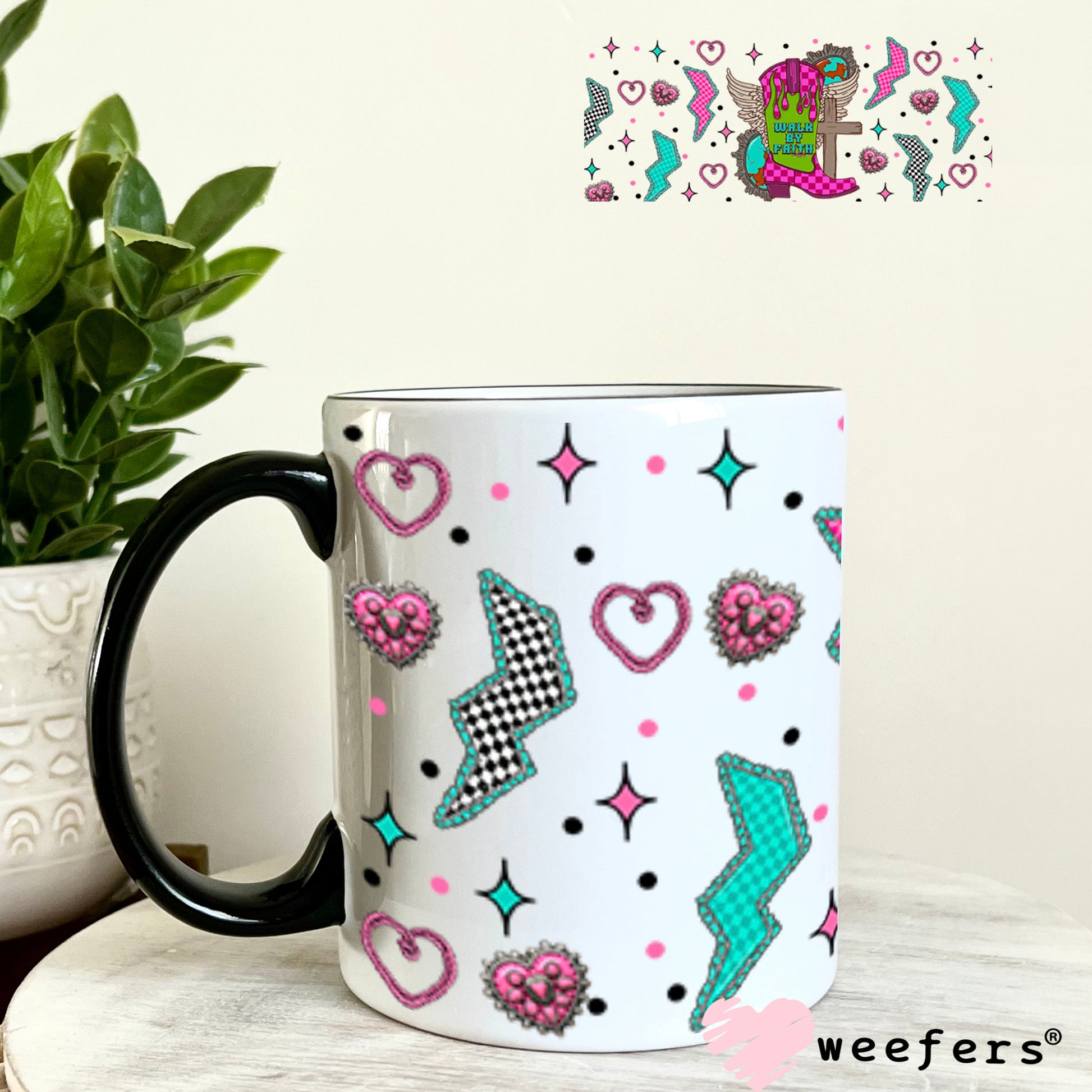 Walk By Faith Pink and Teal Cowgirl UV DTF Cup Wrap 11oz Coffee Mug Cup Wrap Weefers