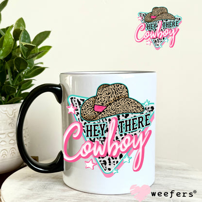 Hey There Cowboy Blue and Pink UV DTF Decal 11oz Coffee Mug Weefers