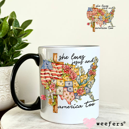 She loves Jesus and America Too UV DTF Decal 11oz Coffee Mug Weefers
